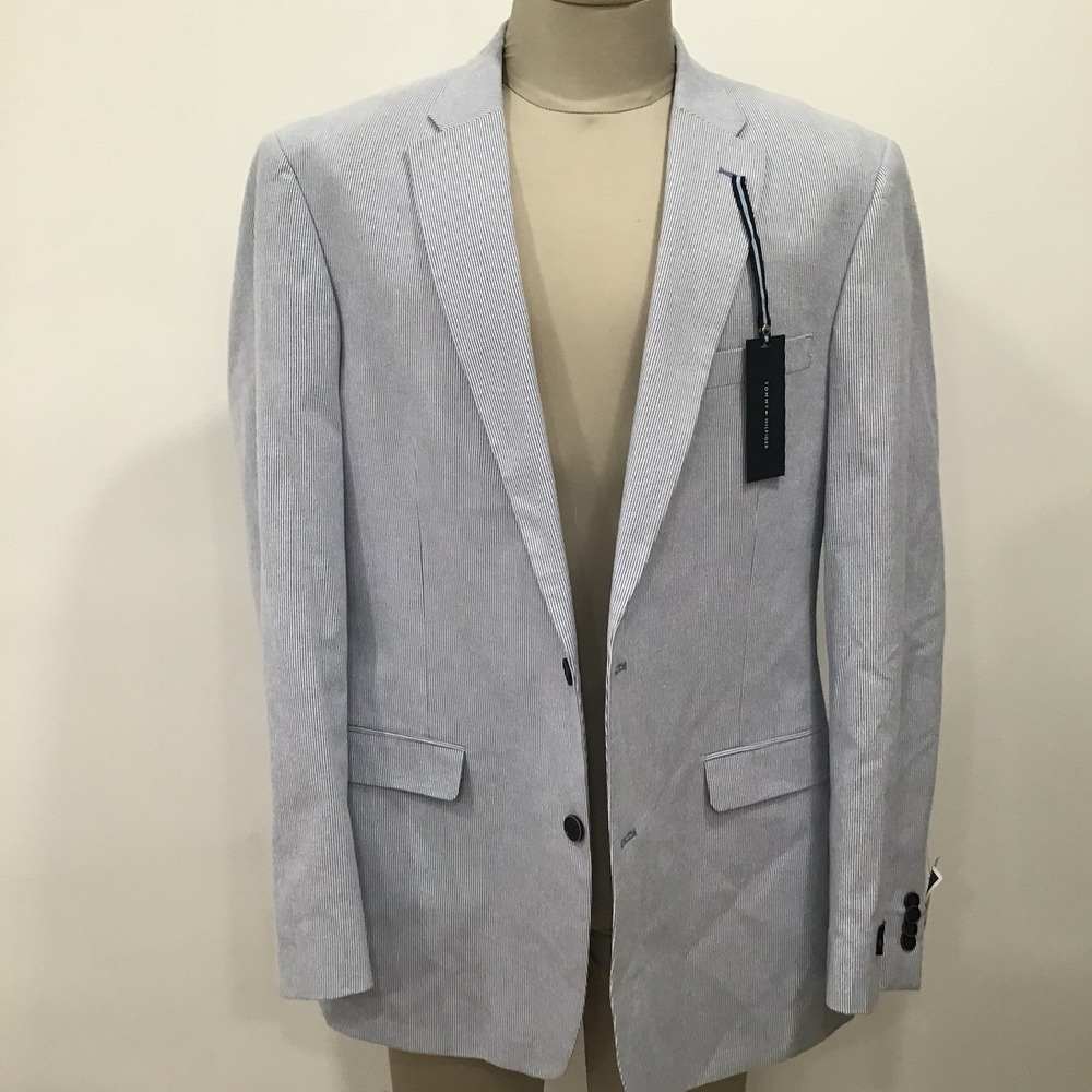 Tommy Hilfiger Mens Blazer Sports Coat Sear Sucker Blue Striped L44 Nautical - Picture 5 of 16